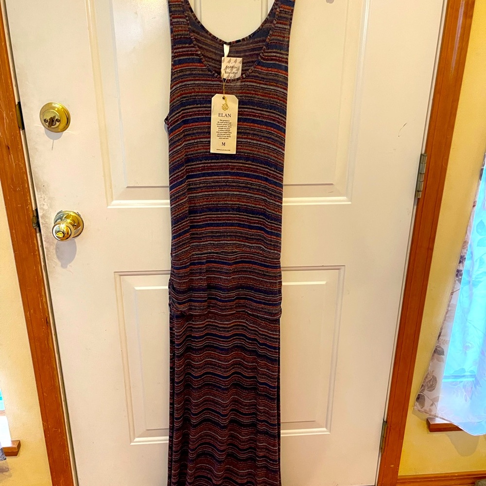 Elan -women’s medium gray and brown subtlety striped maxi-dress.